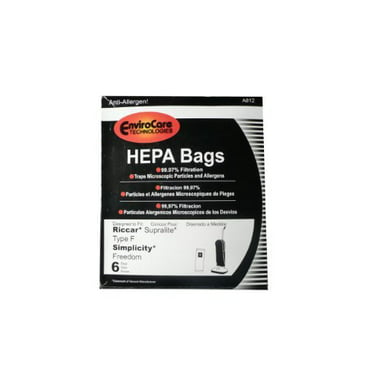 6 Riccar HEPA Type F Vacuum Bags Simplicity Supralite by Envirocare Freedom 